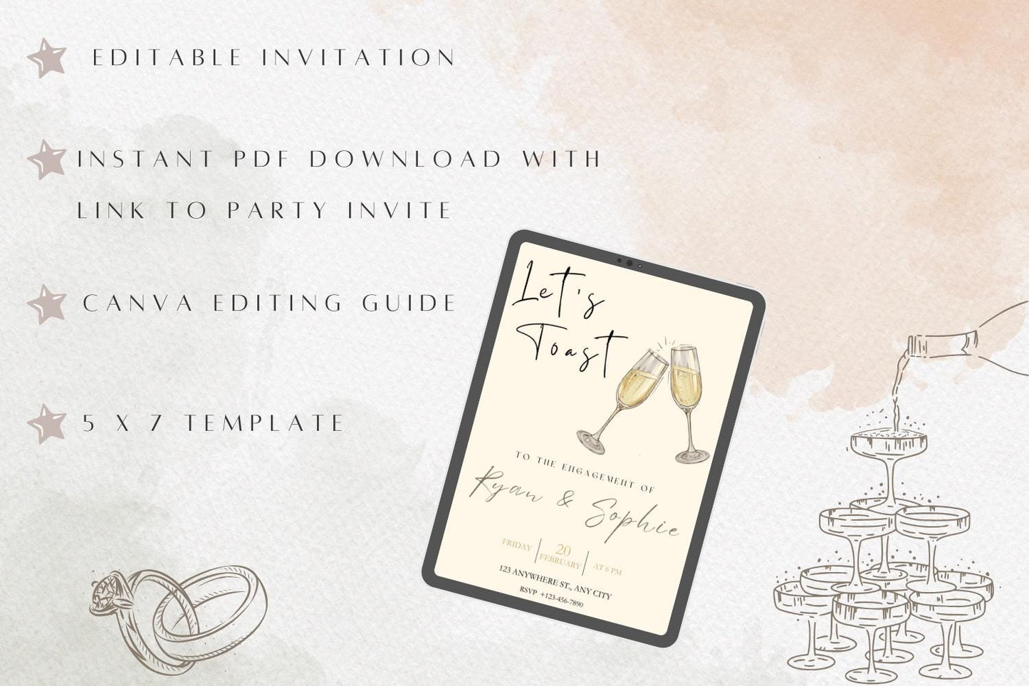 Let's Toast Engagement Party Invitation