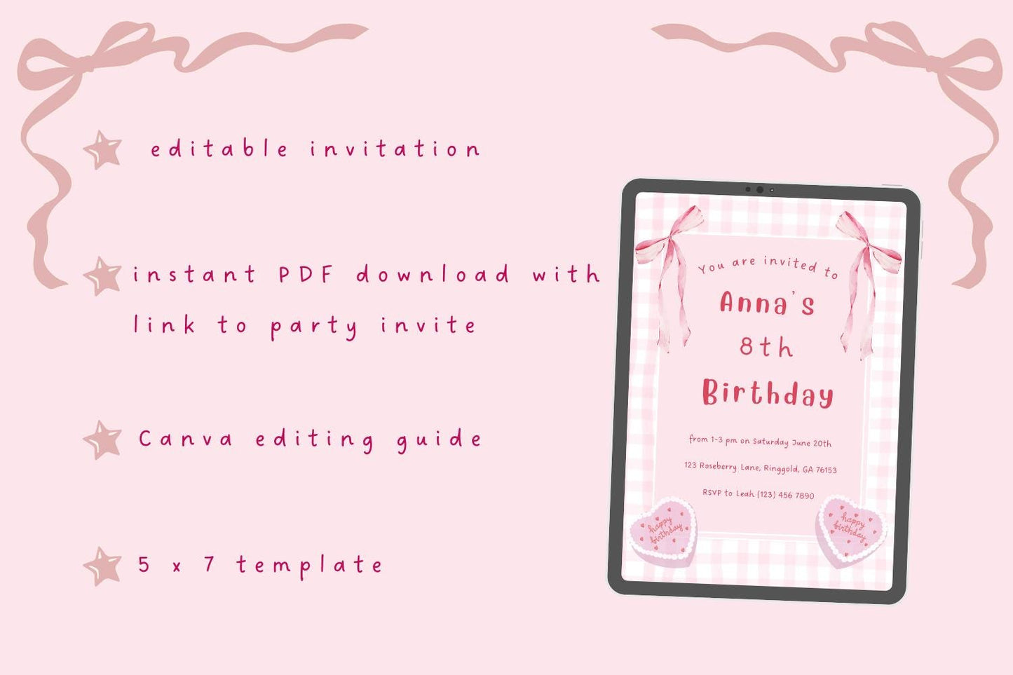 Pink Gingham Girl’s Birthday Invite