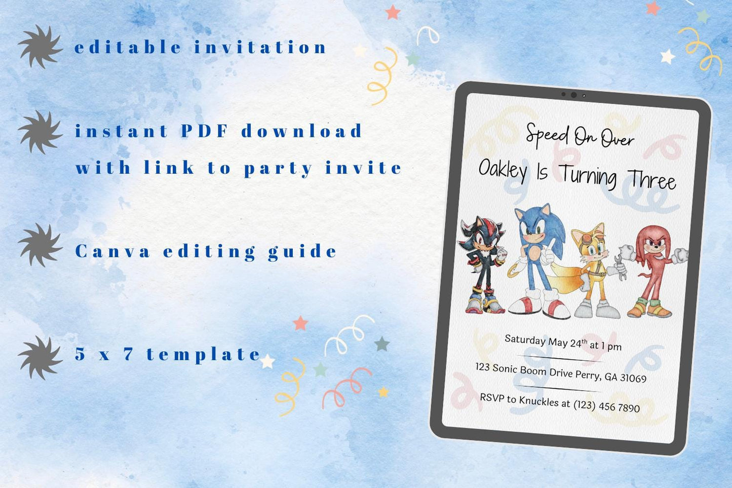 Sonic Birthday Party Invite