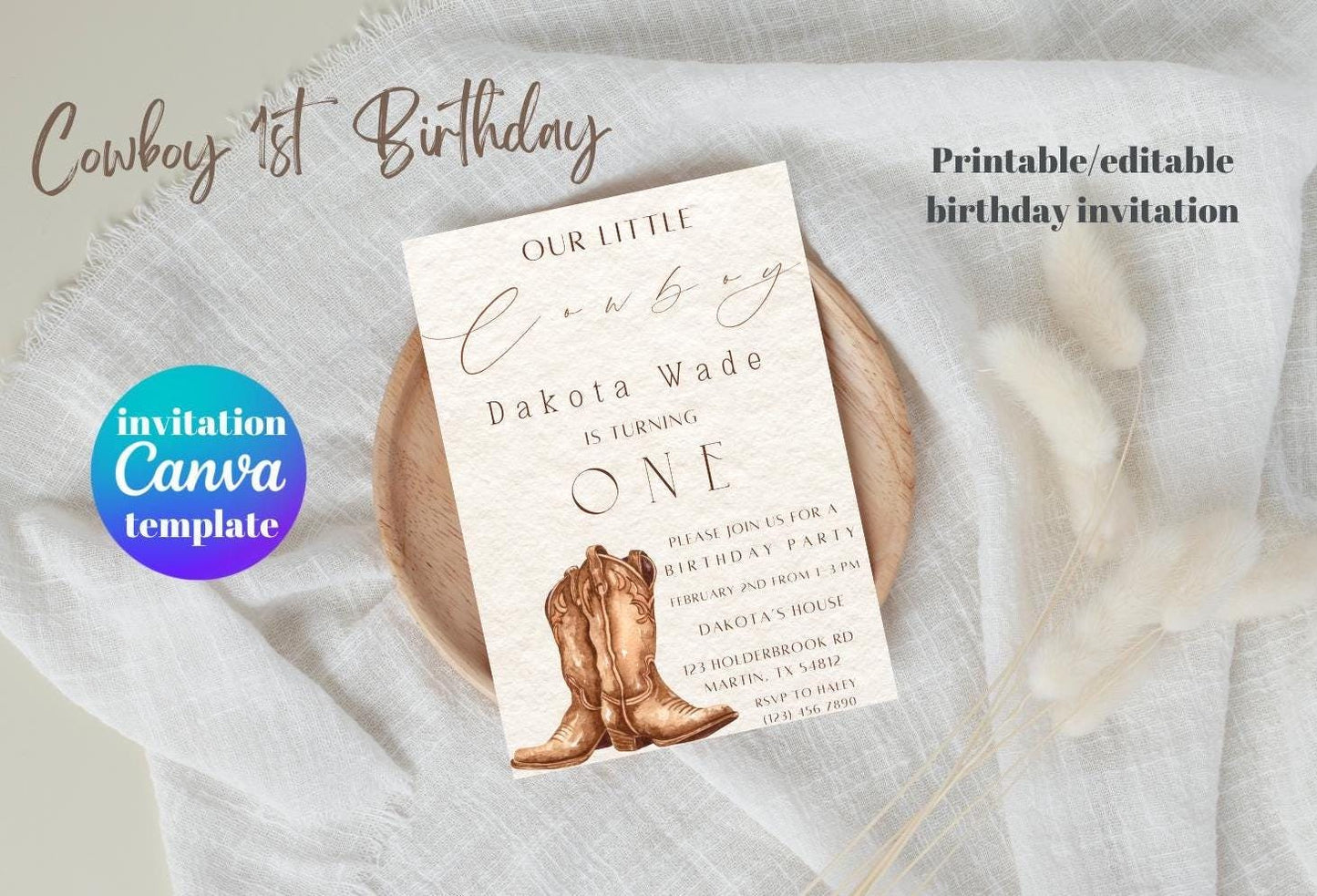 Boys Cowboy 1st Birthday Invite