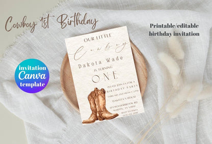 Boys Cowboy 1st Birthday Invite