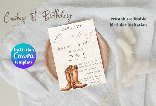 Boys Cowboy 1st Birthday Invite