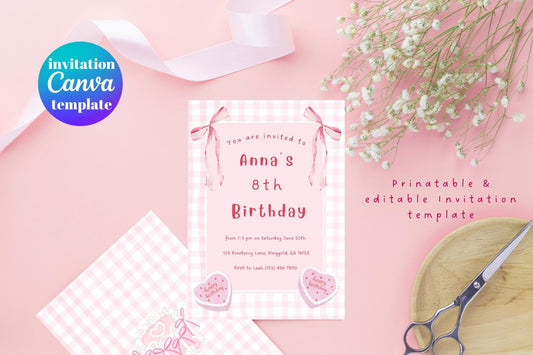 Pink Gingham Girl’s Birthday Invite