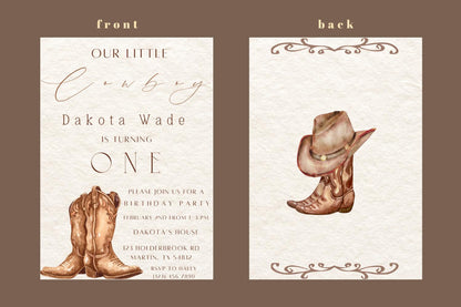 Boys Cowboy 1st Birthday Invite